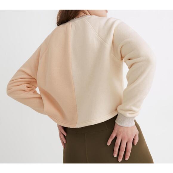 Madewell Medium MWL Airyterry Colorblock Crop Sweatshirt Cream Pink Crew Neck - Picture 14 of 14